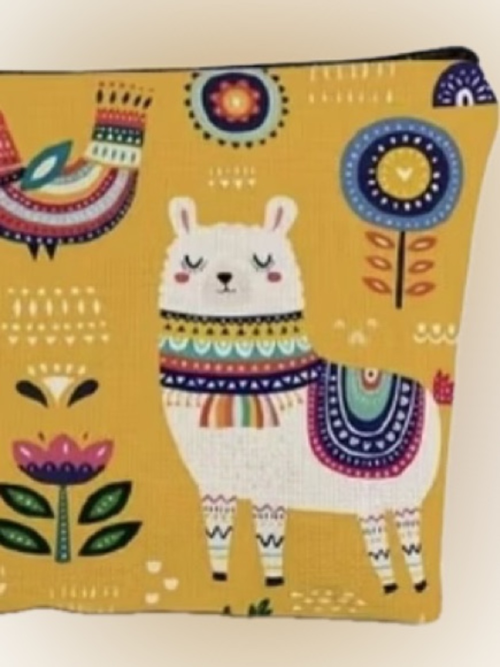 *Buy Now* Llama Print Zipper Cosmetic Bag - Mustard Yellow - Picture 3 of 3